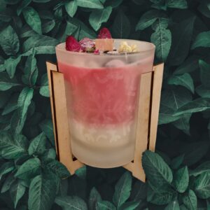 Bougie Amour Fraise Rose Grenat et Quartz Rose